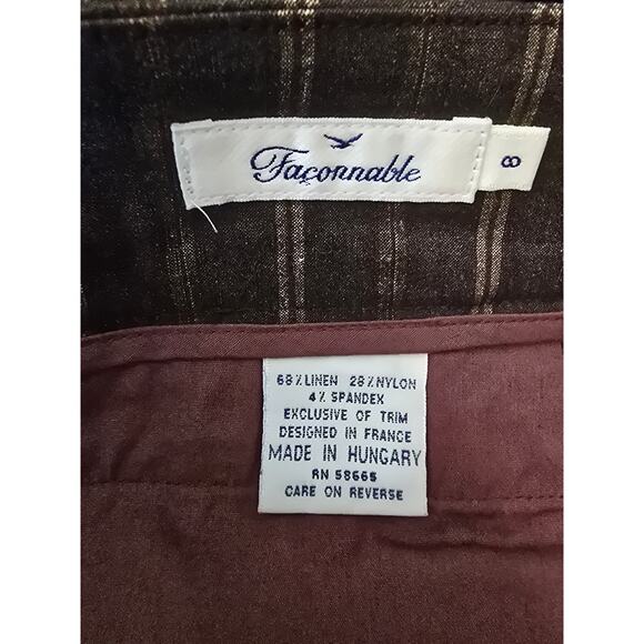 Faconnable Linen Blend Shades of Brown Work Casual Women's Pants 8 - Picture 3 of 3